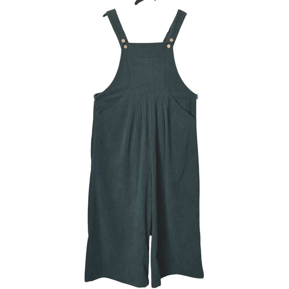 Zesica Womens Forest‎ Green Corduroy Wide Leg Overalls Jumpsuit Size L Ribbed